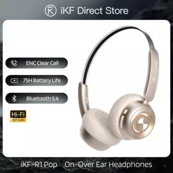 Металлические Модные беспроводные наушники iKF-R1 Pop с повязкой на голову, Bluetooth 5,4, ENC, прозрачная гарнитура для вызова, режим пространственного звука, режим фильма, время работы 75 часов