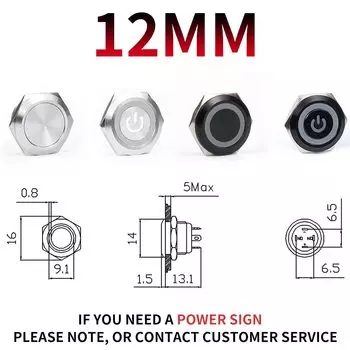 1 шт. 12/16/19/22/25/30 мм короткий ход мини водонепроницаемый металлический кнопочный переключатель мощность светодиодный светильник мгновенный 5/12/24/220 В черный1NC1NO