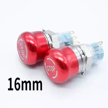Металлический кнопочный переключатель для аварийного остановки, 16 мм, фиксация вкл/выкл, красная большая крышка в виде грибов со стрелкой, вращающийся переключатель для лифта 1NO1NC
