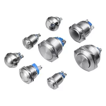 12 мм, 16 мм, 19 мм, 22 мм, металлический кнопочный переключатель с отверстием для панели, плоский/высокий/шаровой головкой, мгновенный/блокирующий винт, штифт NO/NC, автомобильный дверной звонок