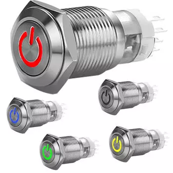 Металлический переключатель ВКЛ/ВЫКЛ Водонепроницаемый светодиодный кнопка питания 12 мм 12 В Автомобильный светодиодный кнопка мгновенного действия 1НО 1НЗ красный синий