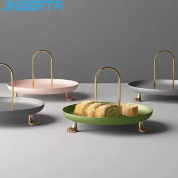 Металлический поднос для хранения ювелирных изделий JINSERTA, тарелка для демонстрации роскошных десертов, фруктов, тортов, закусок, тарелка с ручкой для рабочего стола