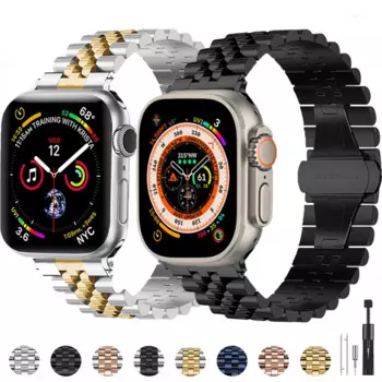 Металлический ремешок для Apple Watch Band 45 мм 41 мм 44 мм 40 мм 42 мм 38 мм, браслет из нержавеющей стали для iWatch 876543SE Ultra 49 мм