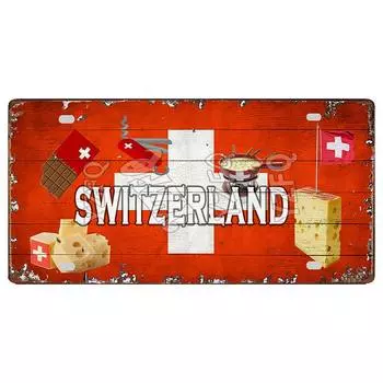 Металлический знак YZFQ Швейцарский пейзаж 30x15 см