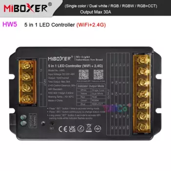 Miboxer WiFi 5 в 1 светодиодный контроллер один цвет/двойной белый/RGB/RGBW/RGB + CCT 2,4G RF пульт дистанционного управления 12V ~ 48V 30A Bluetooth диммер
