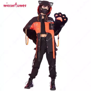 Miccostumes женская куртка с капюшоном и съемная юбка комплект мотоциклетный костюм стильная клубная одежда с меховой сумкой кошачьей лапой косплей костюм