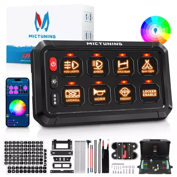 MICTUNING RGB App 8/12 Gang Панель переключателей, Bluetooth и APP Control TOGGLE/MOMENTARY/ PULSED MODE Светодиодный переключатель включения-выключения для автомобиля