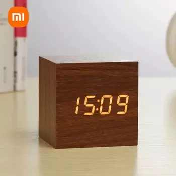 MIJIA деревянный цифровой будильник