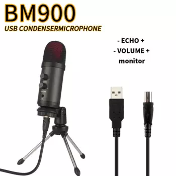 Микрофон BM900 USB для записи, стриминга, игр, профессиональный микрофон для ПК, ноутбука, управление громкостью голоса