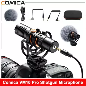 Микрофон для камеры Comica VM10 Pro, микрофон с противоударным креплением и управлением коэффициентом усиления, для смартфонов, Dslr