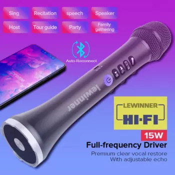 Микрофон Lewinner 2-в-1, ручной микрофон для караоке, микрофон Bluetooth, микрофон для детей, для пения, свадьбы