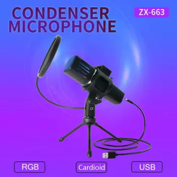 Микрофон Настольный конденсаторный с RGB-подсветкой, USB