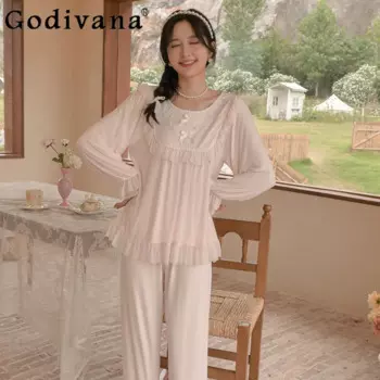Милая пижама с длинным рукавом, Женский комплект из пеньюара, Женская Повседневная Ночная сорочка в Королевском Стиле