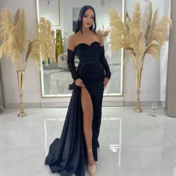 Милое черное официальное платье 2024 длинное женское платье с открытыми плечами пикантное вечернее платье-Русалка с разрезом
