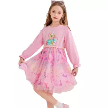 Милое осеннее платье с аниме Мой маленький пони для девочек Прошитое Сетчатое платье принцессы мультяшная мода детская юбка в западном стиле