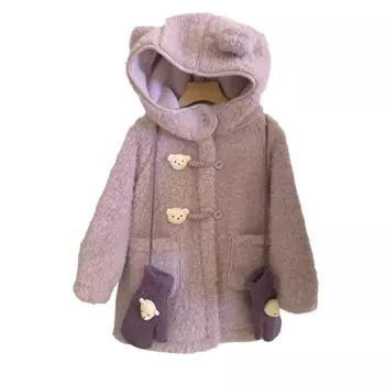 Милое пальто для маленьких девочек, новинка 2024, осень и зима, толстое теплое меховое пальто, модное верхнее пальто с капюшоном