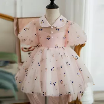 Милое розовое детское бальное платье для девочки с цветами для свадьбы вечеринки праздничное торжественное выступление для девочки Весенние платья с коротким пышным рукавом