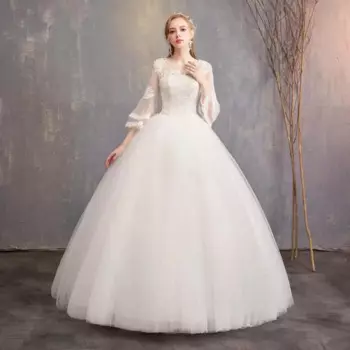 Милое Свадебное Платье, новинка 2024, простое бальное платье в пол с круглым вырезом и расклешенными рукавами, женское облегающее платье