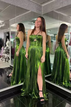 Милое ТРАПЕЦИЕВИДНОЕ платье для выпускного вечера на тонких бретельках, металлик, с вырезами спереди, с высоким разрезом, сексуальное женское коктейльное платье