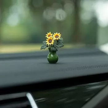 Милое украшение интерьера автомобиля, смола, мини-подсолнух, декоративная ваза, украшения для приборной панели для женщин, подарки, автомобильные аксессуары