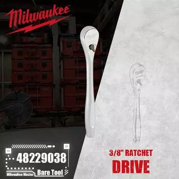 Милуоки 48229038 Приводная трещотка 3/8 дюйма, конструкция с 90 зубьями и тонкой профильной головкой на 4 градуса