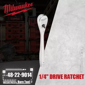 Milwaukee 48-22-9014 Приводная трещотка 1/4 дюйма, конструкция 90 зубьев, тонкая профильная головка