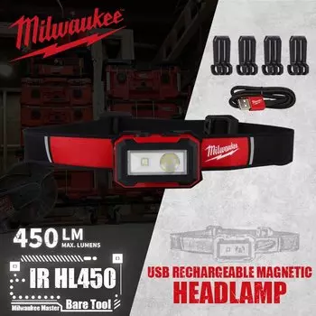 Milwaukee IR HL450/2012R Перезаряжаемый магнитный налобный фонарь 450LM