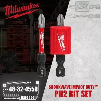 Milwaukee SHOCKWAVE Impact Duty™ Магнитное крепление и набор бит PH2 3 шт.