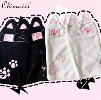 Милые кошачьи уши, зимние милые студенческие плюшевые субкультуры для девочек, акварельные цвета, черные, розовые, белые гетры, женские носки для ног