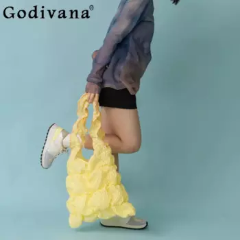 Милые летние кремовые сумочки Seersucker, японская сумка для подмышек, плиссированные сумки-тоуты, женская сумка на плечо