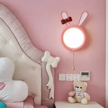Милые Настенные светильники в виде кролика, детская комната, прикроватная лампа в виде кролика со светодиодным бантом, теплая детская комната, для девочек