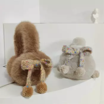 Милые винтажные плюшевые наушники из искусственного меха волнистые утепленные наушники Y2k с бантом утолщенные пушистые зимние женские наушники