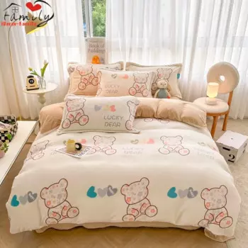 Милый бархатный пододеяльник с милым мультяшным принтом, пододеяльник с милым рисунком для взрослых и детей, зимний теплый комплект постельного белья с наволочкой 220x240