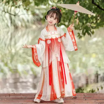Милый китайский традиционный костюм ханьфу 2024 Новинка для девочек костюмы для косплея кружевное платье для маленькой девочки костюм принцессы Тан Детский костюм ханьфу
