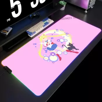 Милый коврик для мыши с изображением М-Луны из аниме S-Сейлор девушки, размер XXL, RGB, игровые коврики для мыши, HD, черный цвет, большой цвет
