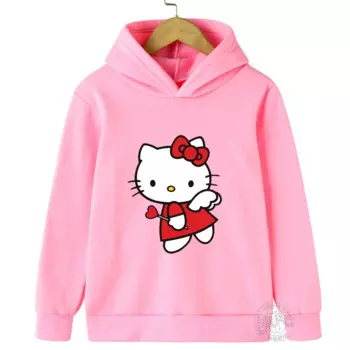 Милый Повседневный Свитшот Hello Kitty для мальчиков и девочек, Детская уличная спортивная теплая толстовка