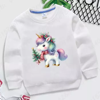 Милый рождественский свитшот без капюшона с единорогом, модный детский повседневный пуловер с длинными рукавами, свободные зимне-осенние пуловеры, детские топы