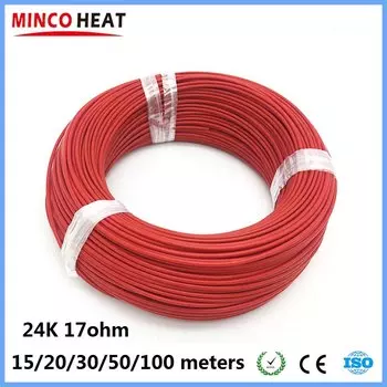 MINCO HEAT 15/20/30/50/100 м фторопласт инфракрасный нагревательный кабель из углеродного волокна 24K 17 Ом/м провод для теплого пола