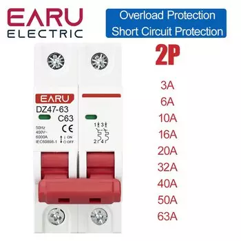 Мини автоматический выключатель EARUELECTRIC DZ47-63