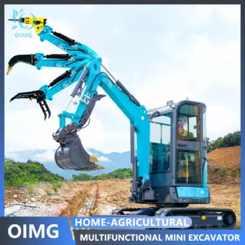 Мини-экскаватор OIMG, садовый экскаватор, синяя закрытая кабина, CE, сертифицированный EPA, мини-экскаватор, индивидуальная ферма, муниципальная сменная головка