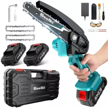 Мини-бензопила 6-дюймовая аккумуляторная, Seesii ручная электрическая цепная пила с аккумулятором для обрезки деревьев, резки древесины