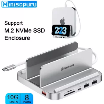 Мини-Док-станция minisopulu Mac с M.2 NVMe SSD корпус 8 в 1 хаб с поддержкой 10 Гбит/с USB C/A TF SD порты Mac Mini аксессуары