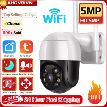 Мини-камера PTZ Smart Life, 5 МП, цветная камера ночного видения, домашнее AI-отслеживание, наружная IP-камера видеонаблюдения, приложение Tuya Smart Life