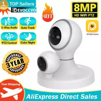 Мини-камера видеонаблюдения 8 Мп с Wi-Fi и двойным объективом