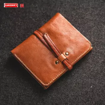 Мини-кошелек, мужской маленький кошелек, короткий кошелек для монет с несколькими картами, простые кошельки для молодых студентов с вертикальной пряжкой, мягкая кожа ручной работы