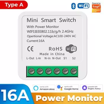 Мини-модуль умного выключателя SZKOSTON Wi-Fi 16A с монитором мощности