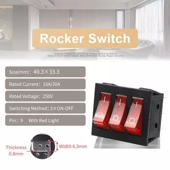 Мини-переключатель KCD3 красный 9-контактный DIY GO