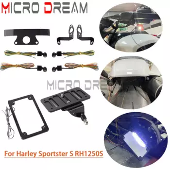 Мини-рамка для переднего и заднего фонаря с указателями поворота и боковым креплением для номерного знака Harley Sportster S 1250 RH1250S 21 +