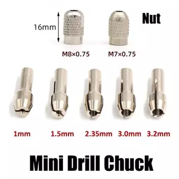 Мини-сверлильный патрон 1,0-3,2 мм M7/M8 * 0,75 мм 2 шт.
