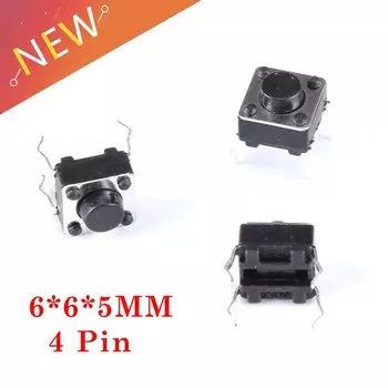 Мини тактильные переключатели 4-контактные 6x6x5 мм 100 шт